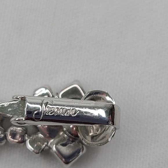 RARE Vintage Sherman Dangle Clip On Earrings Silver Tone Rhinestone Signed - Picture 6 of 7